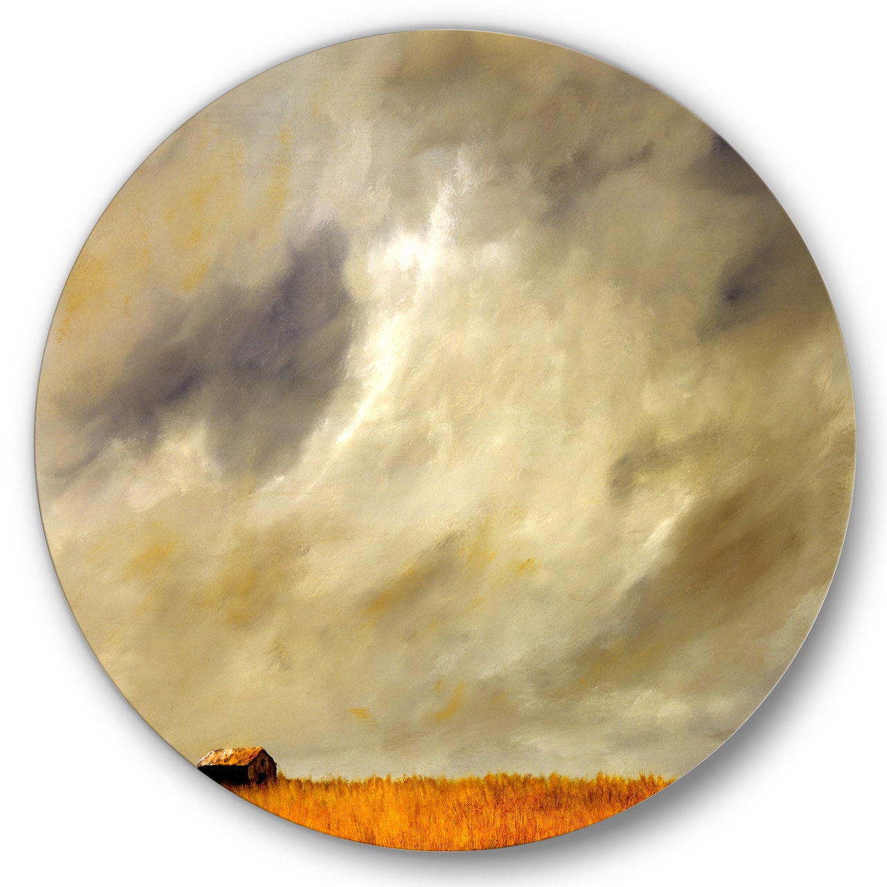 Designart - Desert Farmhouse Under Cloudy Sky in Washington I - Farmhouse Metal Circle Wall Art